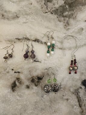 6 pair Handmade Multicolor Beaded Women’s Earrings Set - Silver Accents